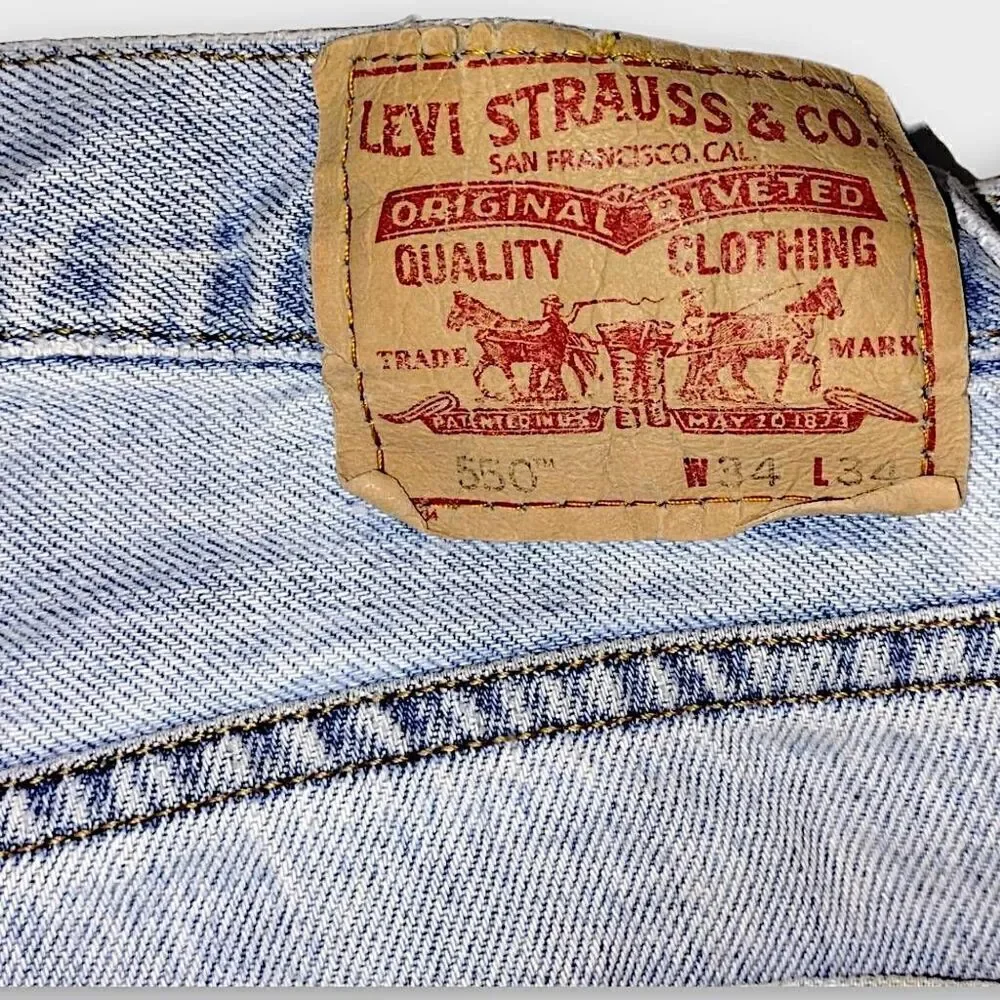 Levis 550 Mens Jeans Sz 34/34  Washed Faded Tapered Leg Relaxed Fit Blue‎ Denim